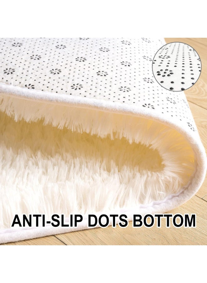 Soft Shaggy Rug for Kids Bedroom, Oval 2.6'x5.3' Cream Plush Fluffy Carpets for Living Room, Furry Carpet for Teen Girls Room, Anti-Skid Fuzzy Comfy Rug for Nursery Decor Cute Baby Play Mat - Image 4